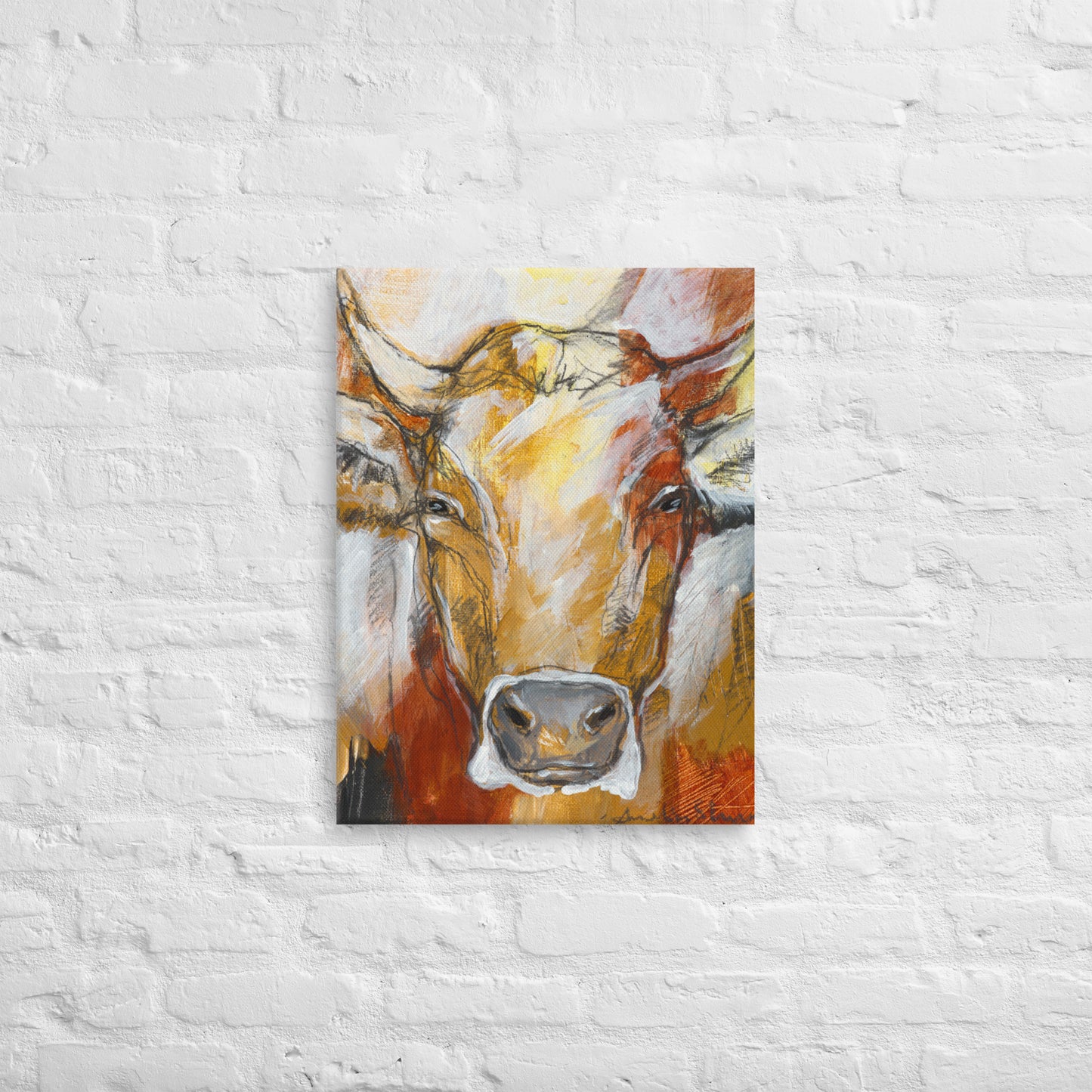Animal canvas print - Innsbruck cow "Resi" in a frenzy of colour